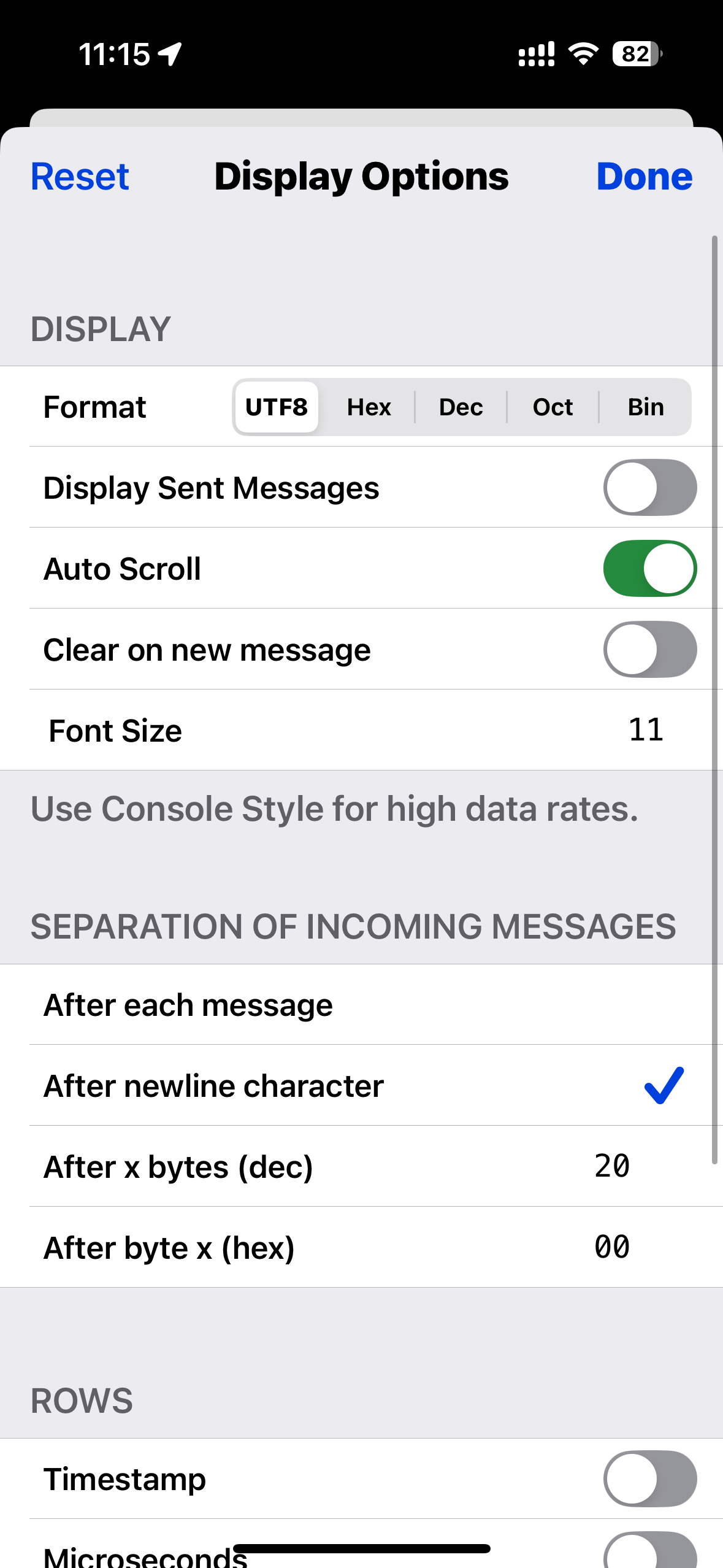 Display options