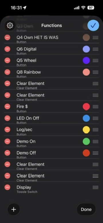 The list in edit mode, with delete buttons on the left and drag handles on the right